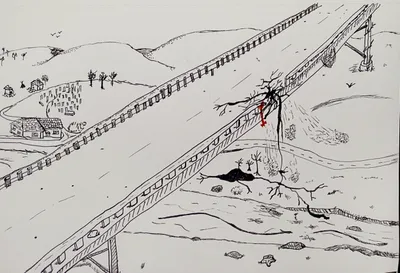 red ribbon, black stone