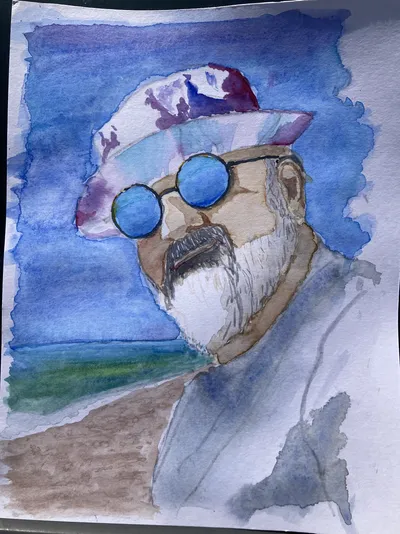 Self Portrait w/ tie-dyed hat