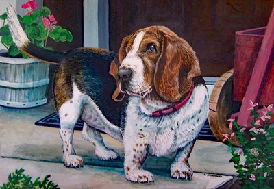 Memorial Portrait of Sadie, a sweet blind dog painted in acrylic