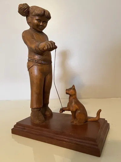 Little girl and her cat (cherry wood)
