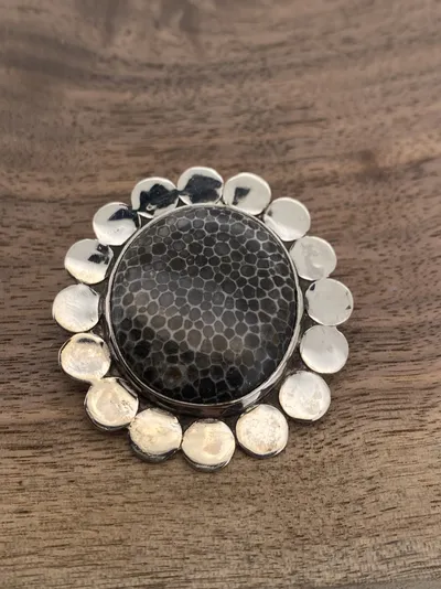 Sterling Silver and Fossilized Coral Pendant