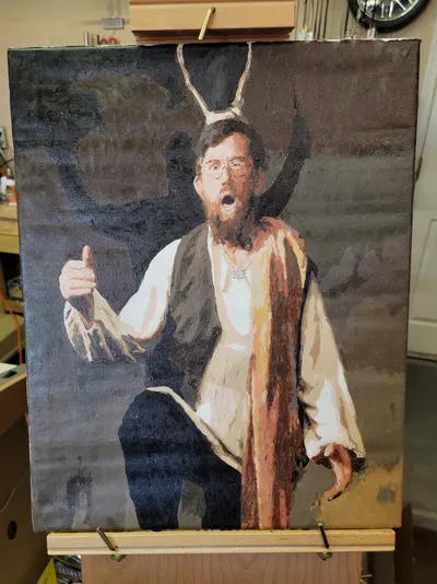 Self-portrait from performance of Falstaff.